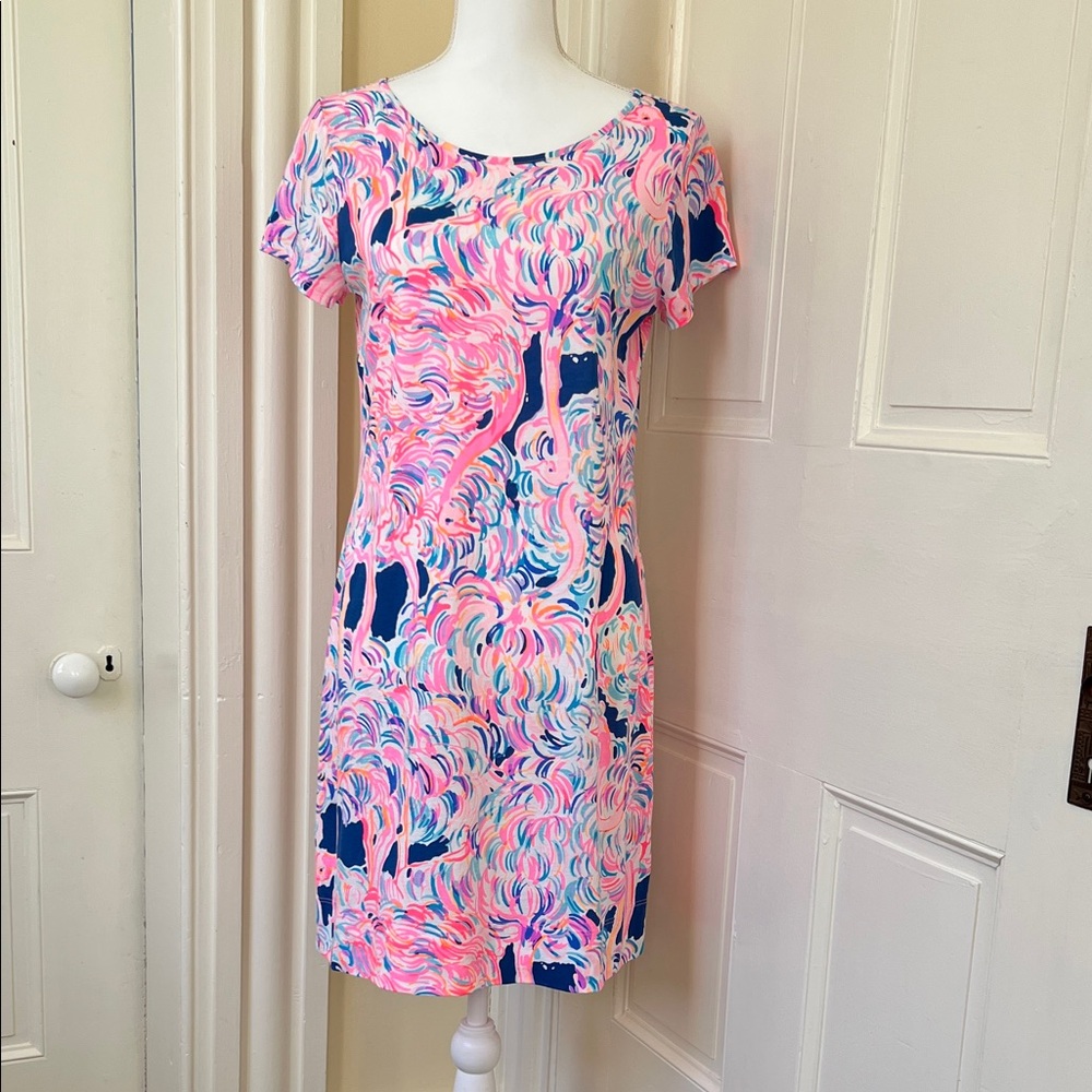Lilly Pulitzer Marlowe Short Sleeve Pink, Navy Dress Size M - Picture 2 of 8